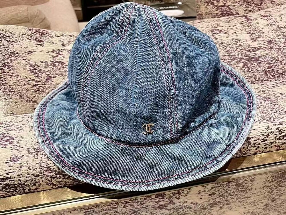 Chanel Denim Bucket Hat with CC Logo - Gem